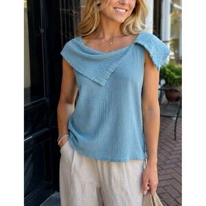 OH MY GAUZE Sleeveless Tank Shirt Size 1 S/M Blue 100% Textured Casual Chic
